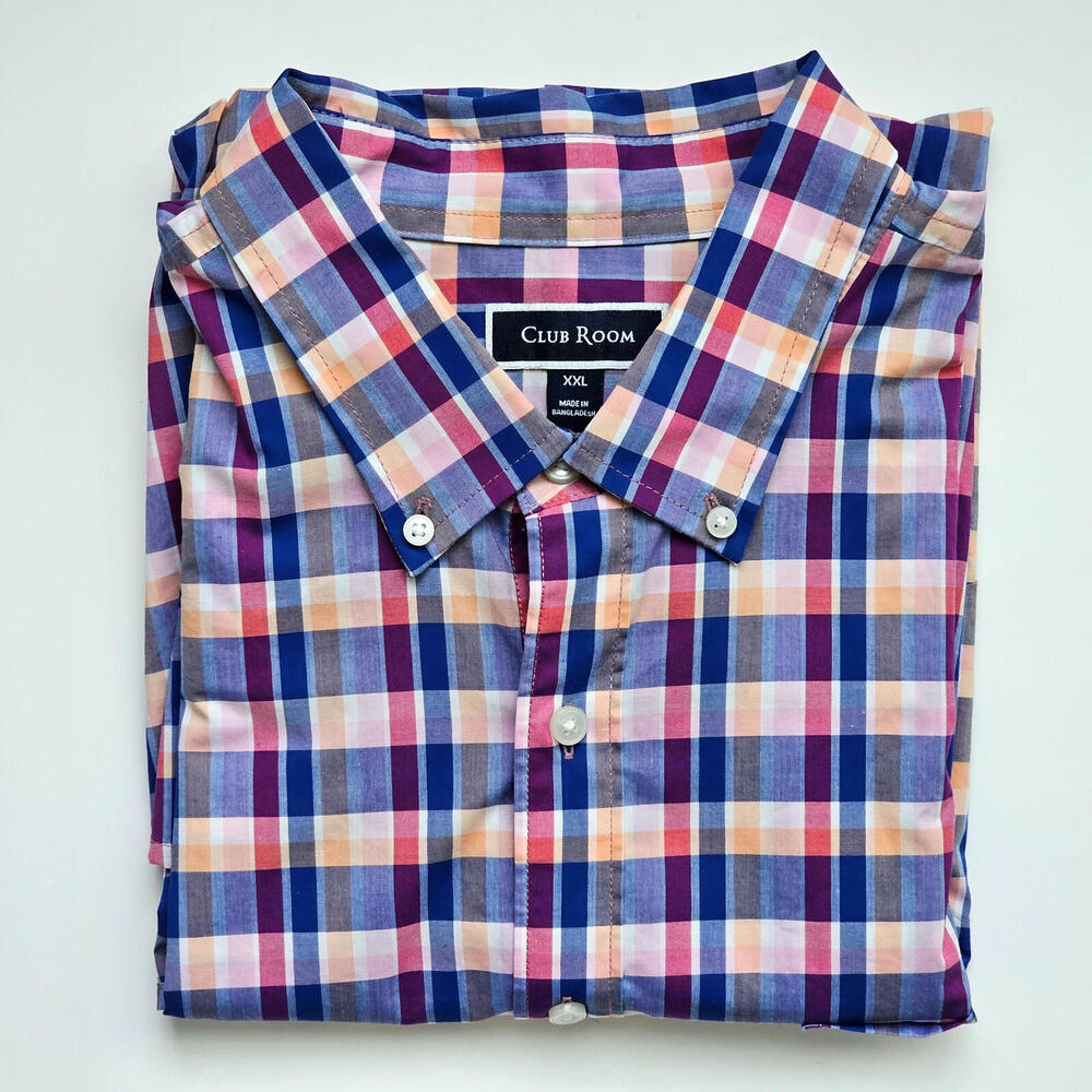 Club Room Men's Size XXL Purple Pink Colored Plaid Button Down Long Sleeve Shirt